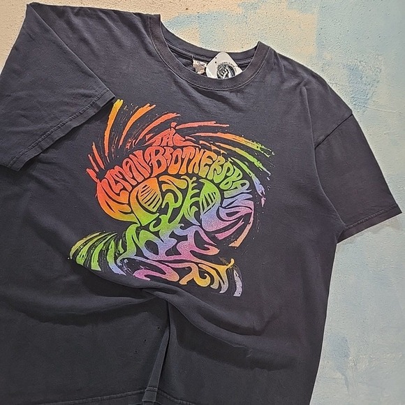 VTG 90s Allman Brothers Band T-Shirt Anvil Black Cotton Psychedelic Graphic Rare